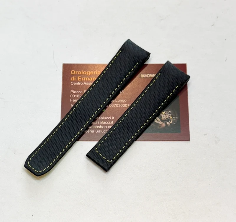 Cinturino Baume et Mercier originale in tela da vela nera imp. gialle 20/18 per Capeland 65520