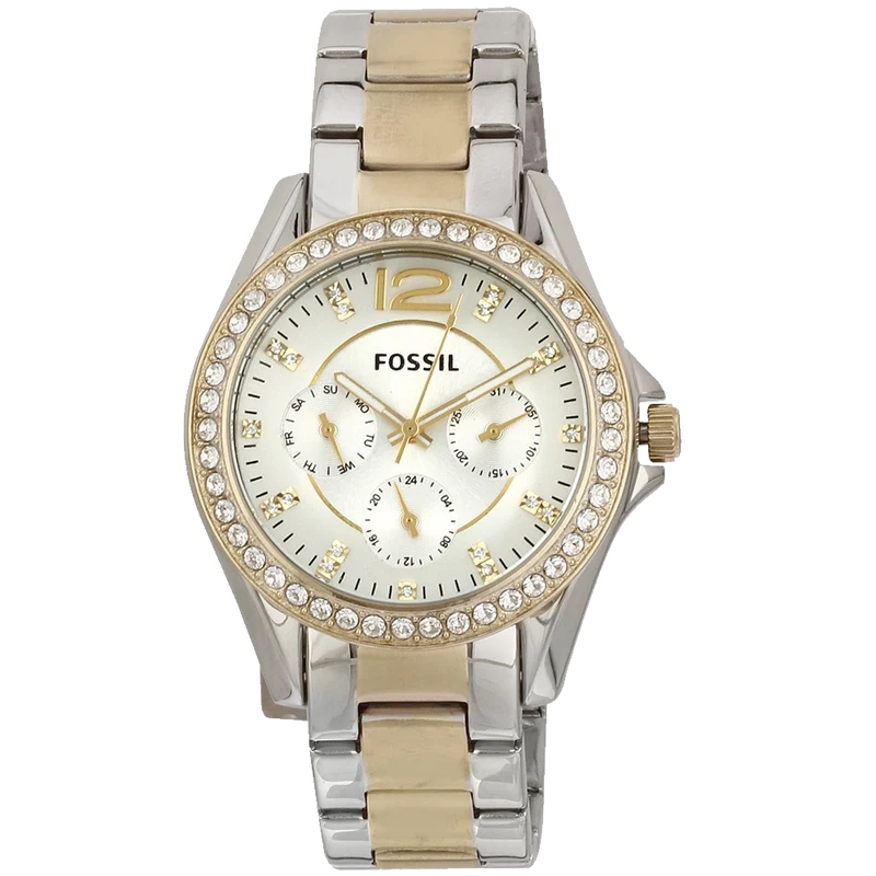 Fossil Womens ES3204 Riley Silver and Gold Tone Watch