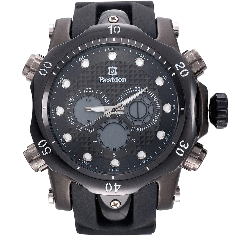 Bestdon Swiss Mens Sports Watches Quartz Analog Six Hands Black
