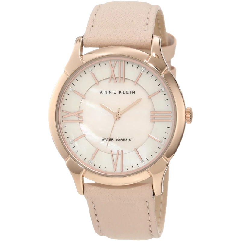 Anne Klein Womens AK 1010RGLP Rose Gold Tone Watch with Swarovski Crystals and Leather Band