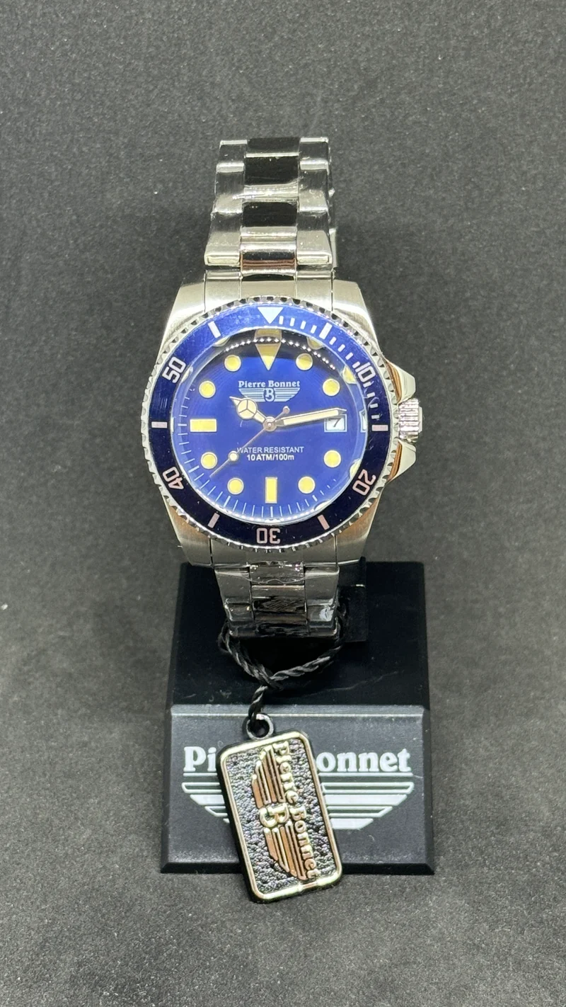 Orologio Pierre Bonnet Submariner Vintage ref 6602C acciaio quadrante blu quarzo