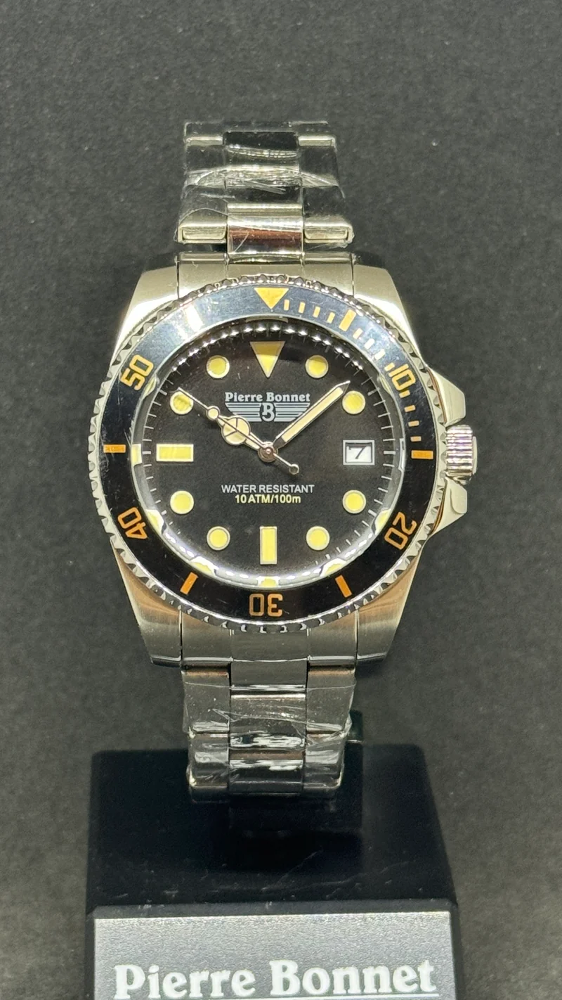 Orologio Pierre Bonnet Submariner Vintage ref 6602A acciaio quadrante nero quarzo