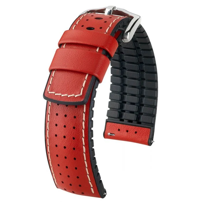 Cinturino rosso Hirsch Gear22mm L fodera in caucciù