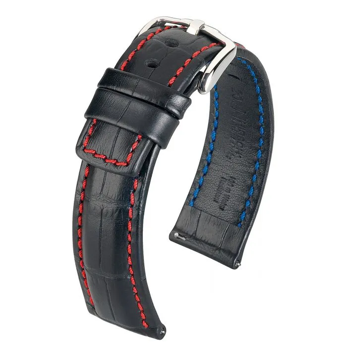 Cinturino Hirsch Grand Duke nero 24mm imp. rosse L