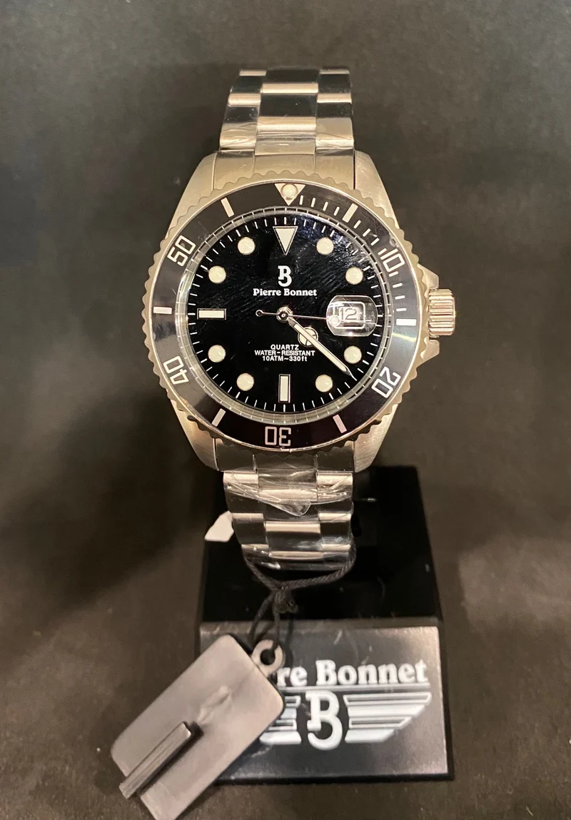 Orologio Pierre Bonnet ref 6549A acciaio lunetta nera quadrante nero