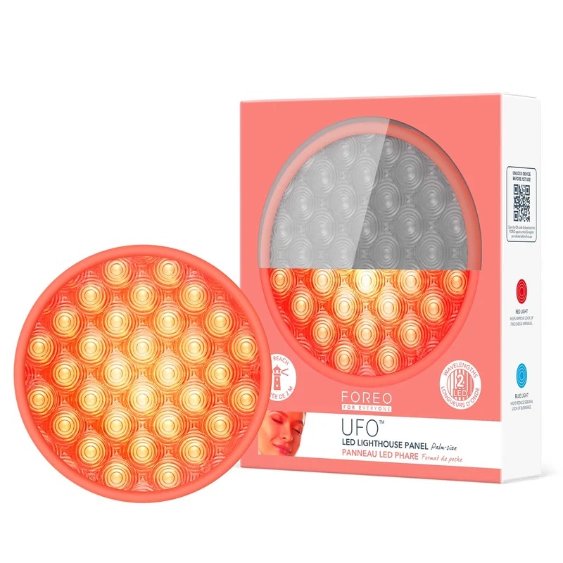 FOREO UFO™ LED Lighthouse Panel Peach – Pannello LED Palm-Size con Luce Rossa e Blu