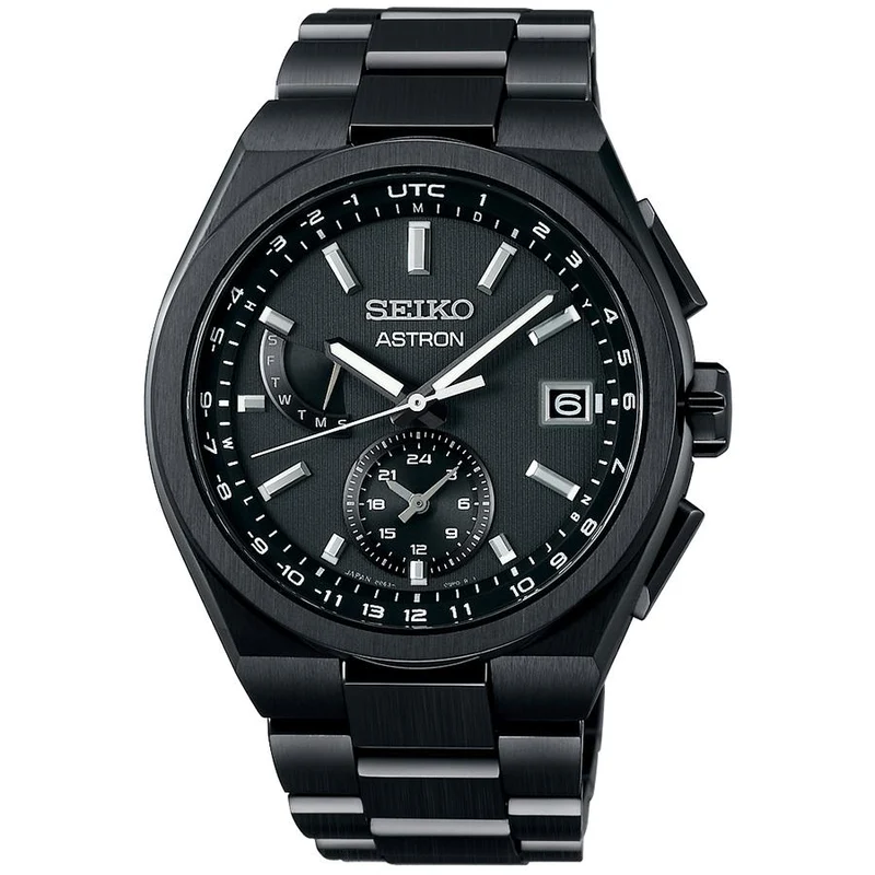 Orologio da uomo Seiko Astron Nexter SBXY087 con radiocontrollo solare e funzione ora mondiale, titanio nero