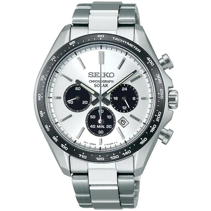 Orologio cronografo solare da uomo Seiko Selection S Series SBPY165, bianco, nero, panda