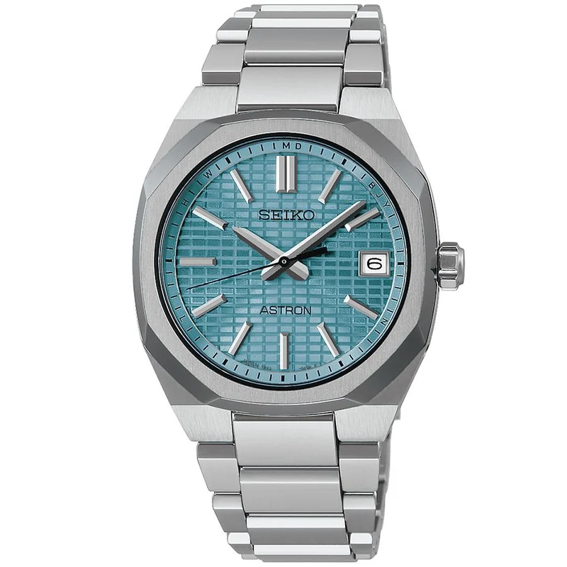 Orologio da uomo Seiko Astron Nexter Compact Size SBXY103 con quadrante blu menta, in titanio, radiocontrollato a energia solare, uscito l'8 novembre.