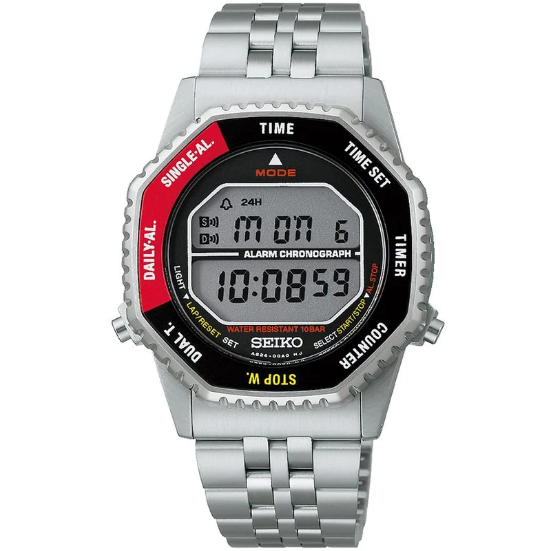 Seiko Selection A829 Rotocall Reissue Astronaut SBJG019 Orologio digitale al quarzo da uomo a batteria, in nero e rosso, uscito il 14 novembre