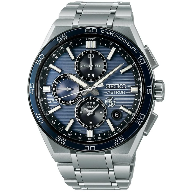Orologio da uomo Seiko Astron Nexter Dual Time Chronograph Horizontal SBXC175 con energia solare, GPS e radio satellitare