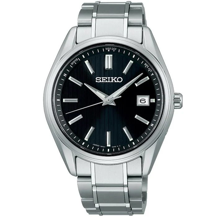 Orologio da uomo Seiko Selection S Series Premium SBTM341 con radiocontrollo solare, a 3 lancette, titanio, nero