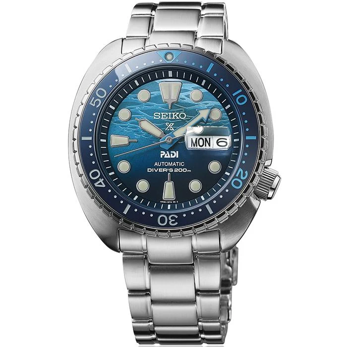 Orologio subacqueo meccanico da uomo Seiko Prospex Turtle PADI Special THE GREAT BLUE SBDY125, blu