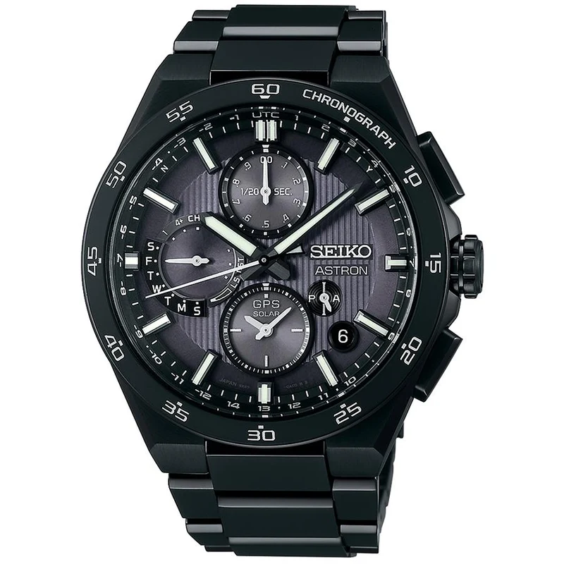 Orologio da uomo Seiko Astron Nexter Dual Time Chronograph SBXC155 con energia solare, GPS, radio satellitare, modello esclusivo in titanio