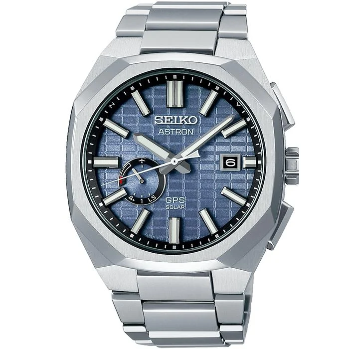 Orologio da uomo Seiko Astron Nexter DYNA SBXD013 con onde radio satellitari GPS e alimentazione solare, quadrante blu-grigio (esclusivo)