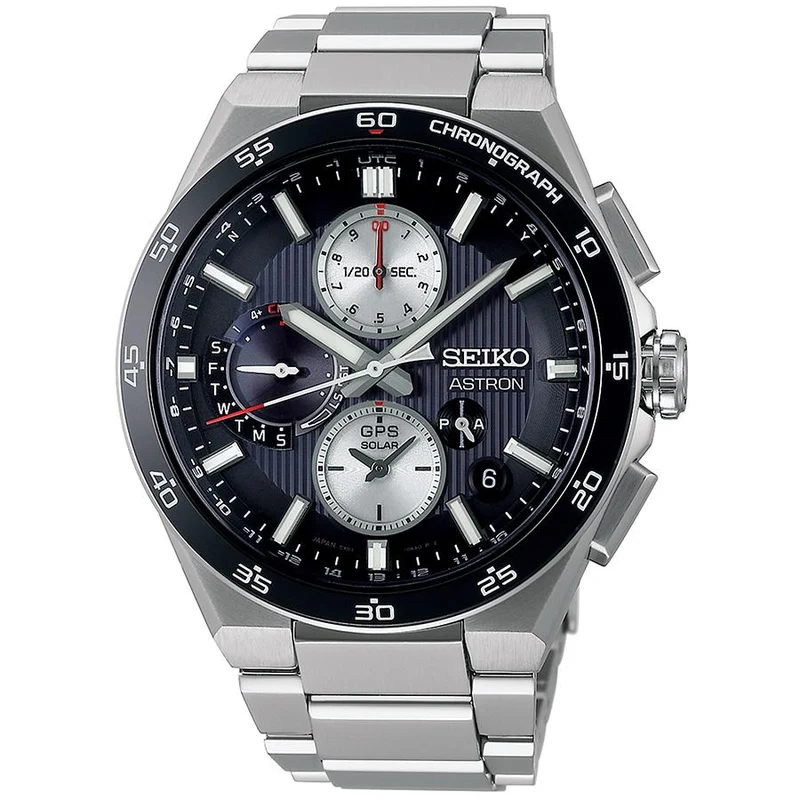 Orologio da uomo Seiko Astron Nexter Dual Time Chronograph SBXC151 con energia solare, GPS, radio satellitare, modello esclusivo in titanio