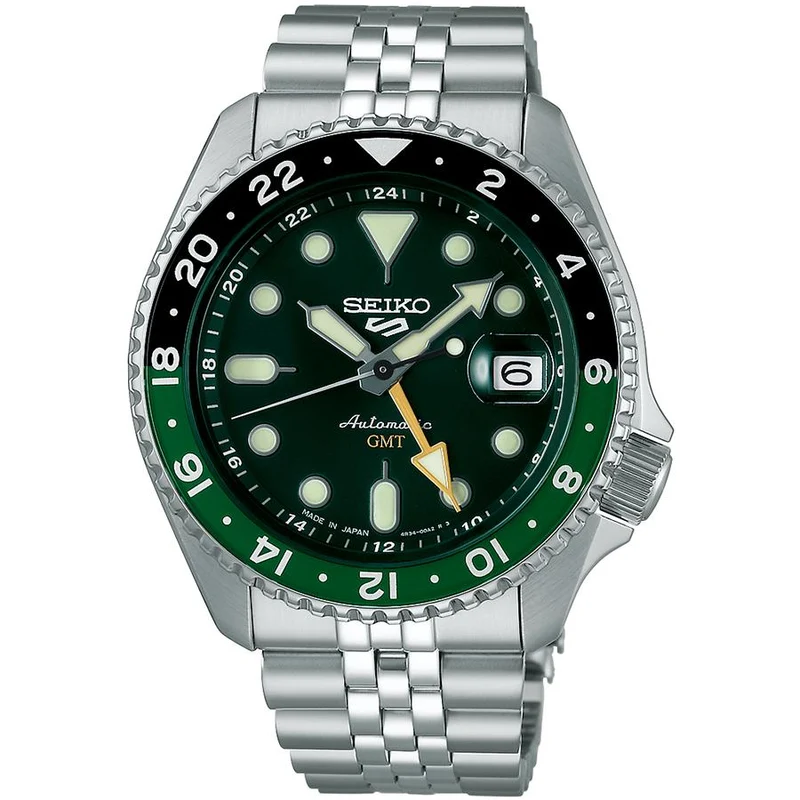 Orologio automatico da uomo Seiko 5 Sports SKX Sports Style GMT modello SBSC019 con quadrante verde