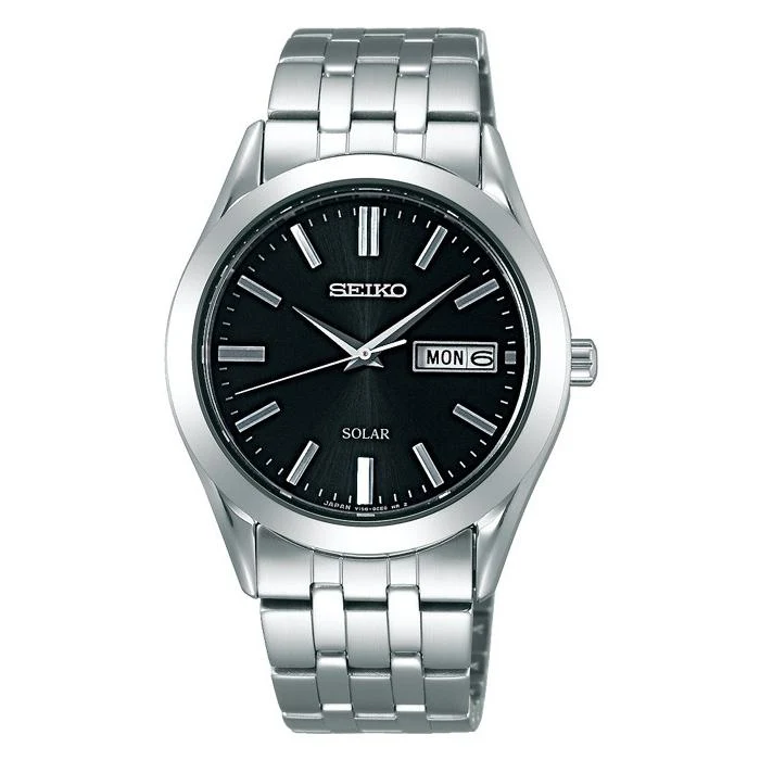 Orologio da uomo Seiko Selection Spirit a energia solare con cinturino in metallo nero, modello SBPX083.