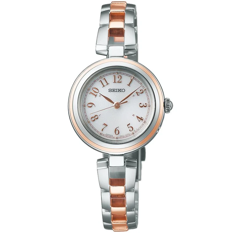 Orologio da donna Seiko Selection Serie S SWFH148 a energia solare e radiocontrollato, con tre lancette e numeri arabi, quadrante bianco.