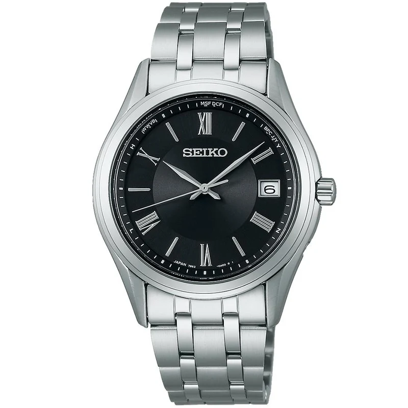 Orologio da uomo Seiko Selection Serie S SBTM361 a energia solare e radiocontrollato, con 3 lancette, cassa in acciaio inossidabile e quadrante nero.