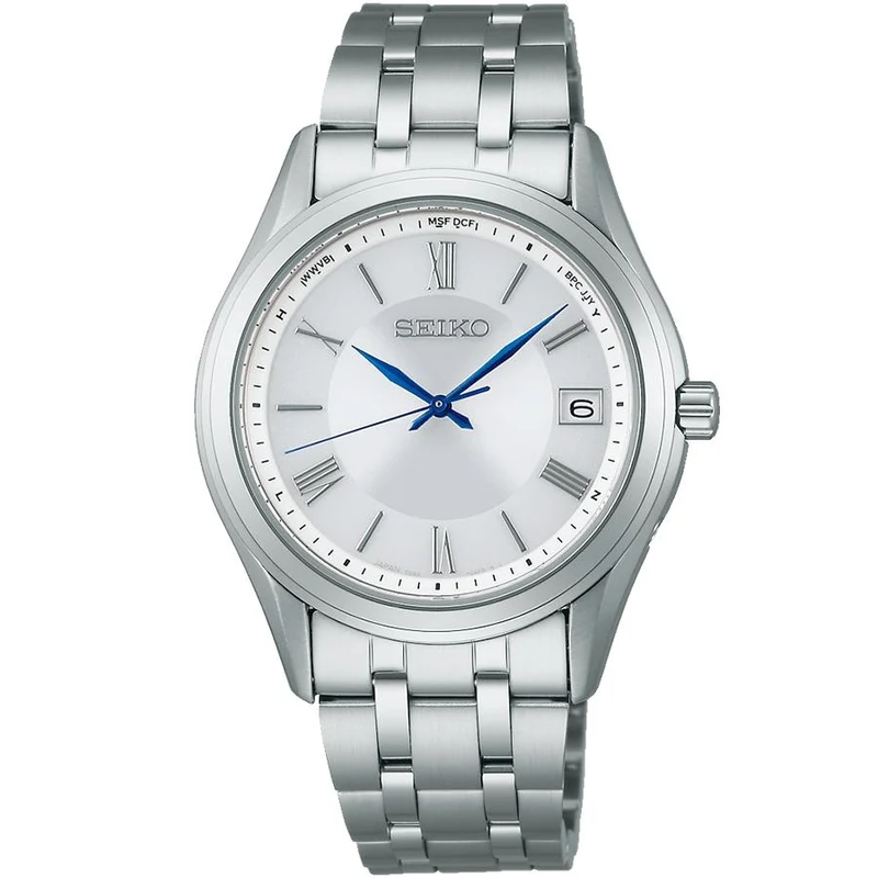 Orologio da uomo Seiko Selection Serie S, modello SBTM357, a energia solare e radiocontrollato, con 3 lancette in acciaio inossidabile e quadrante bianco.