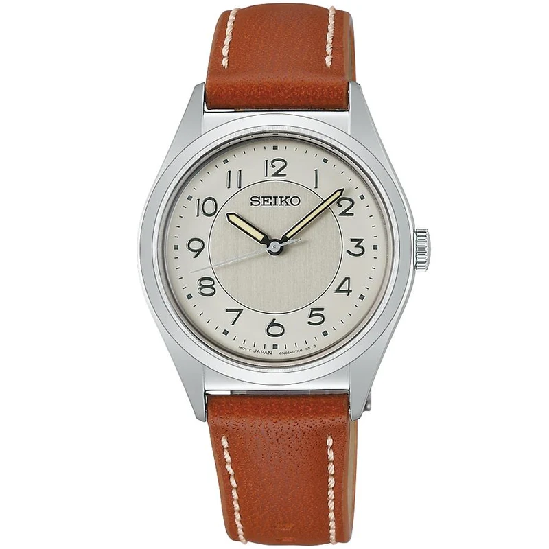 Orologio da donna al quarzo Seiko Selection The Steady Shop Exclusive Model SSEH031 con quadrante avorio e cinturino in pelle, alimentato a batteria, disponibile dal 21 novembre.