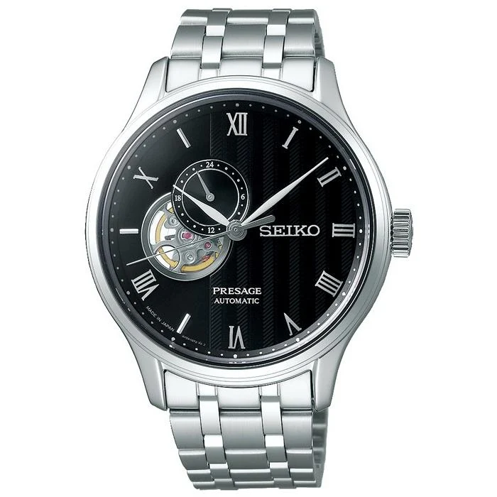 Orologio da uomo Seiko Presage Japanese Garden SARY093 con movimento meccanico automatico e cinturino in metallo nero.