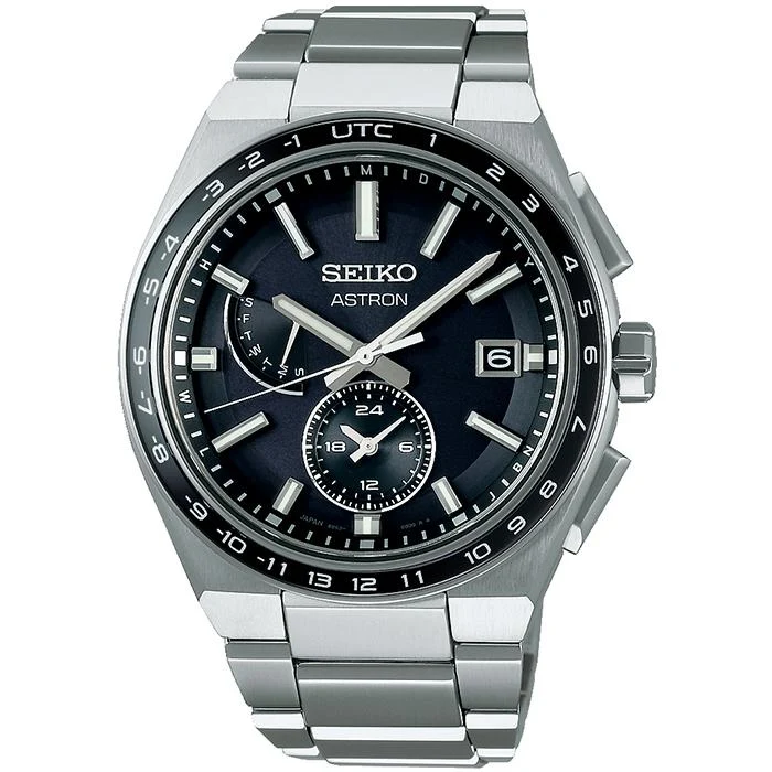 Orologio da uomo Seiko Astron NEXTER SBXY039 con energia solare e radiocontrollato, funzione ora mondiale, nero [S_BH]