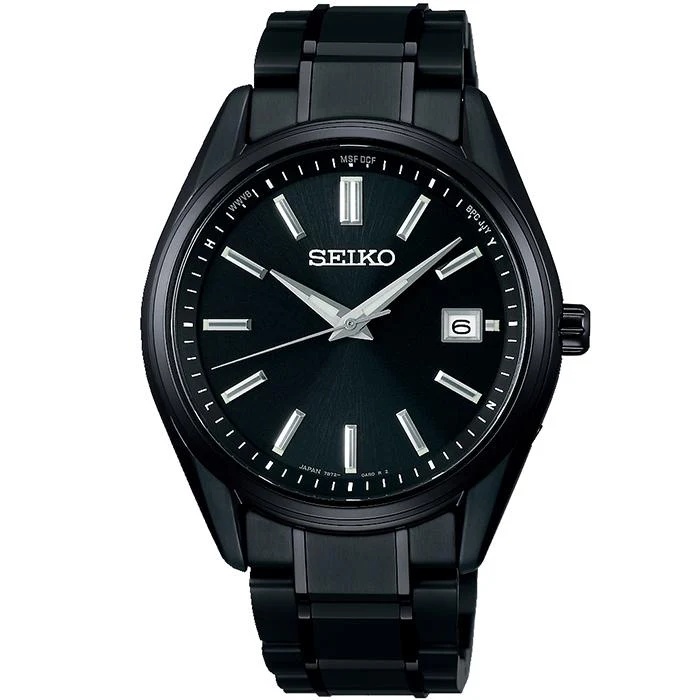 Orologio da uomo Seiko Selection Serie S Premium SBTM343 a energia solare e radiocontrollato, con tre lancette in titanio, colore nero.