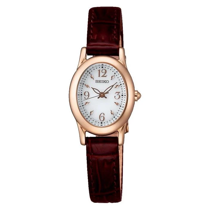 Orologio solare da donna Seiko Selection Tissé con cinturino in pelle, bianco, resistente all'acqua fino a 10 ATM, SWFA148