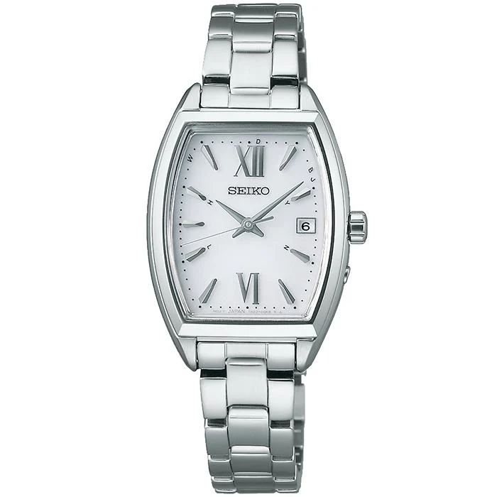 Orologio da donna Seiko Selection Serie S SWFH125 a carica solare e radiocontrollato, colore bianco, modello Tonneau.