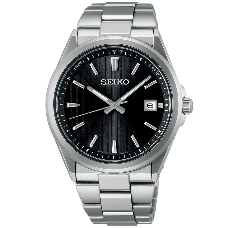 Orologio da uomo Seiko Selection Serie S Premium SBTM351 a energia solare e radiocontrollato, con tre lancette in acciaio inossidabile, colore nero.
