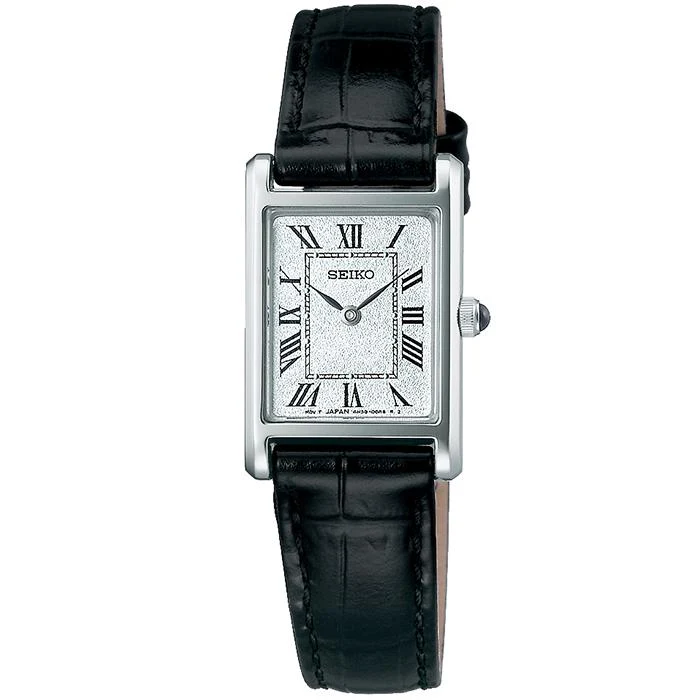 Orologio da donna al quarzo SEIKO SELECTION nano・universe Collaboration Model SSEH001 JDM con quadrante dorato e cinturino in pelle nera.