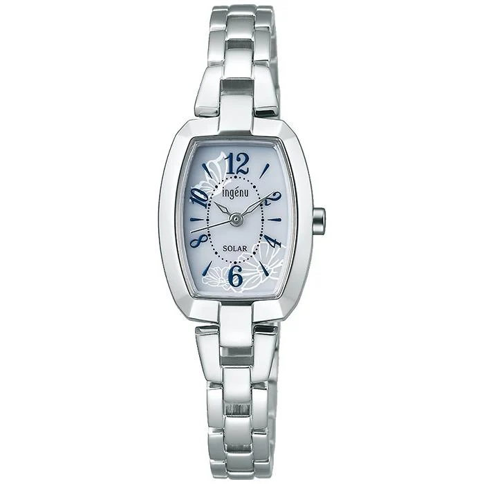 Orologio da donna Alba Angeine Accessory Style Solar AHJD424 con quadrante bianco e cinturino in metallo argentato