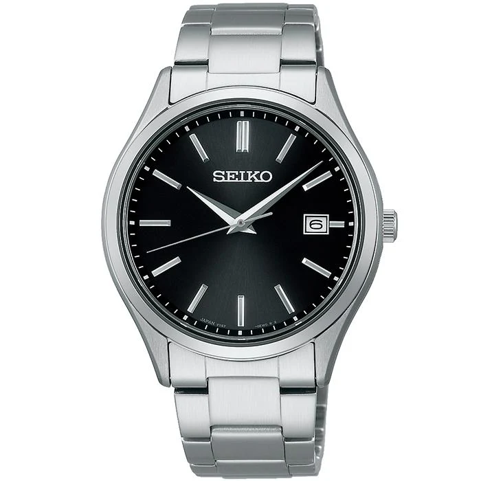 Orologio solare da uomo Seiko Selection S Series Pair SBPX147, 3 lancette, calendario, nero