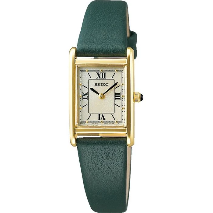 Orologio solare da donna Seiko Selection nano・universe con cinturino in pelle, bianco/verde, STPR066