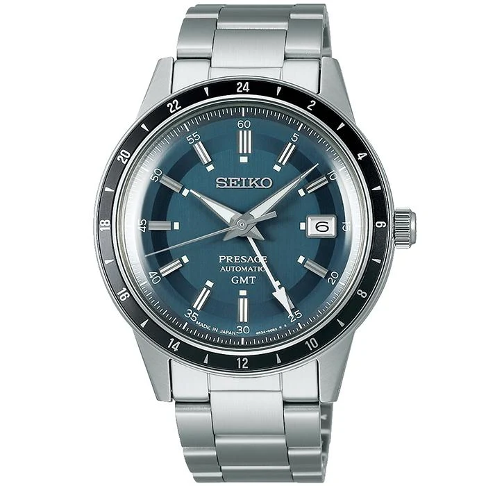 Orologio meccanico automatico da uomo Seiko Presage Style anni '60 GMT SARY229 in blu antico