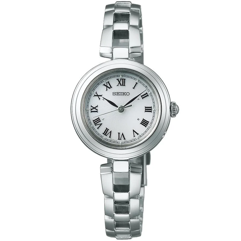 Orologio da donna Seiko Selection S Series SWFH145 con radiocontrollo solare, tre lancette, numeri romani e quadrante bianco