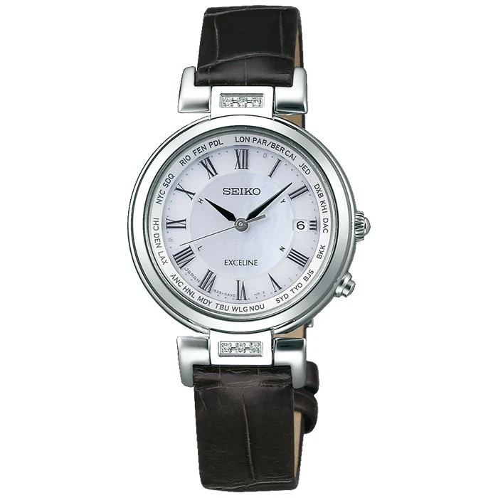 Orologio Seiko Dolce & Exceline Pair Solar Radiocontrollato SWCW109 da donna con cinturino in pelle di coccodrillo bianco