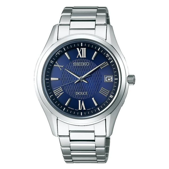Orologio da uomo Seiko Dolce & Exceline con radiocontrollo solare in titanio blu SADZ197