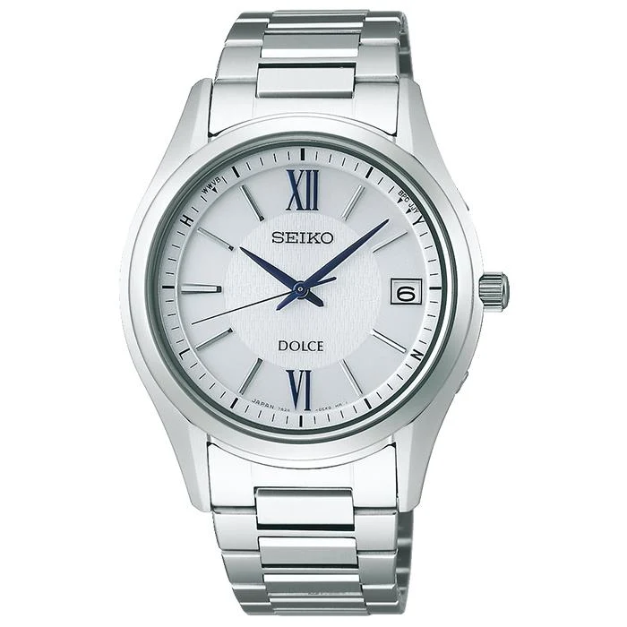 Orologio da uomo Seiko Dolce & Exceline in titanio bianco, radiocontrollato a energia solare, modello SADZ185