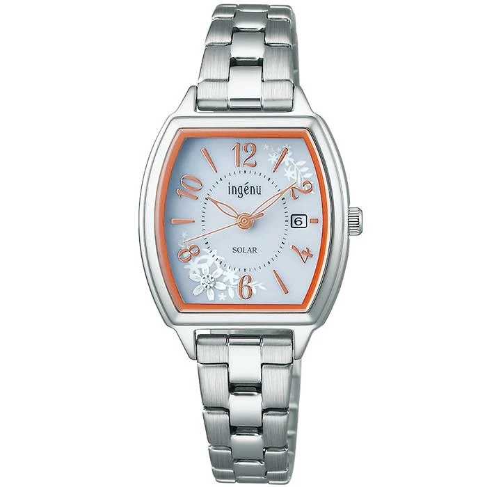 Orologio da donna Alba Angenie Diamond Lily AHJD437 Solar Tonneau con quadrante bianco e cinturino in metallo