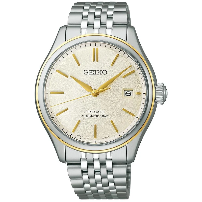 Orologio da uomo Seiko Presage Classic Series con quadrante a tinta unita SARX126 e dettagli dorati.