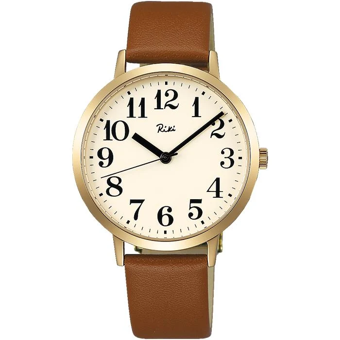 Orologio da polso Alba Riki Standard AKPK427 da uomo e da donna al quarzo con cinturino in pelle marrone e funzionamento a batteria.