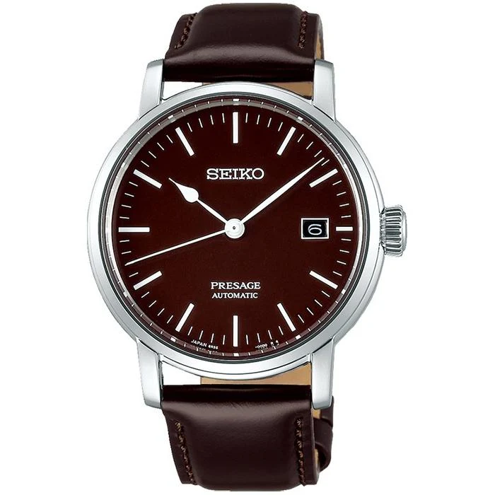 Orologio da uomo meccanico automatico Seiko Presage Riki Watanabe con quadrante in smalto SARX067 e cinturino in pelle, modello esclusivo.