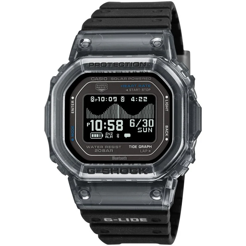 Orologio da uomo CASIO G-SHOCK G-LIDE GBX-H5600-1JR JDM con cardiofrequenzimetro, Bluetooth, funzione surf e colore nero.