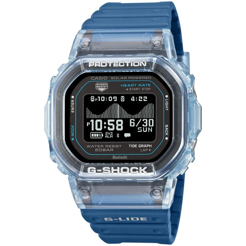 Orologio da uomo CASIO G-SHOCK G-LIDE GBX-H5600-2JR JDM con cardiofrequenzimetro, MIP, Bluetooth e funzione surf, colore blu.