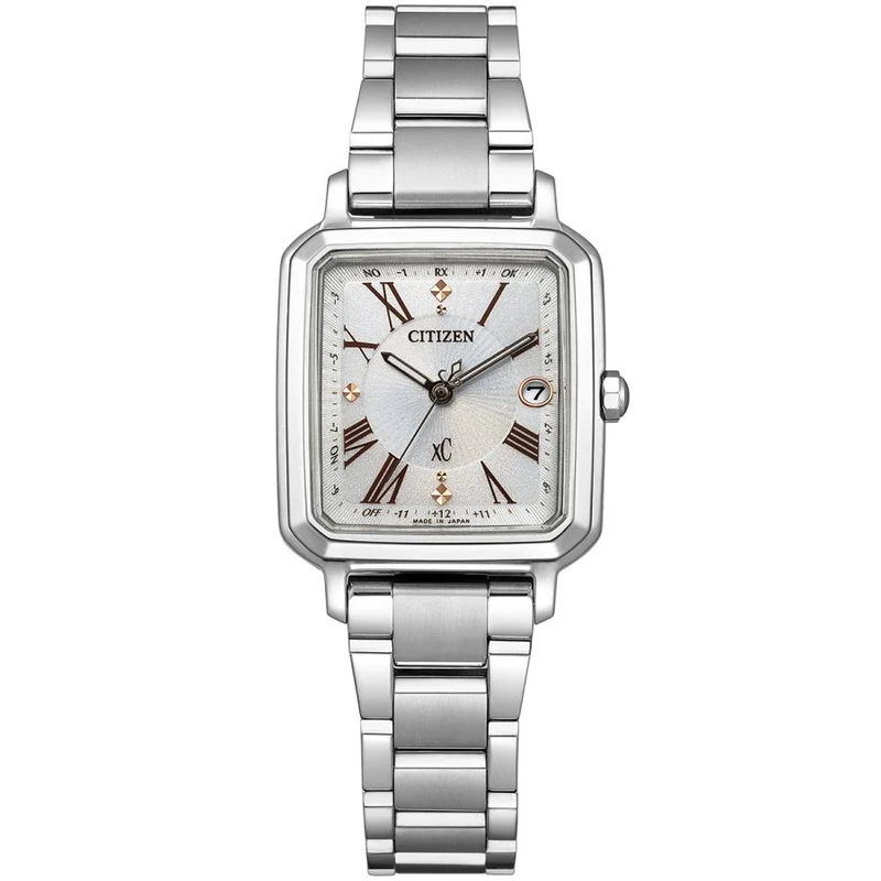 Orologio da donna CITIZEN xC Hikari Collection ES9500-51A JDM Eco-Drive Radio Controlled con quadrante bianco, cassa quadrata in super titanio, 2 vie, prodotto in Giappone.