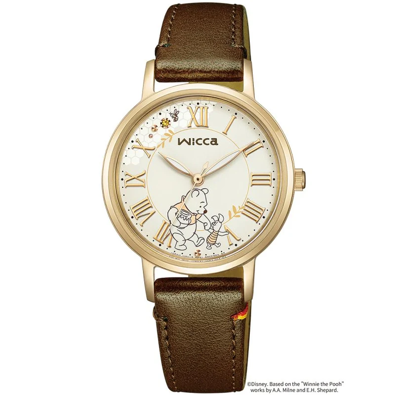 Orologio da donna CITIZEN wicca KP5-123-90 Winnie the Pooh 100° Anniversario Edizione Limitata Solare con cinturino in pelle marrone, prodotto in Giappone.