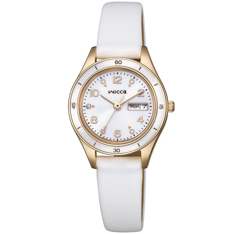 Orologio da donna CITIZEN wicca ACTIVE LINE KH3-720-10 con cinturino bianco, indicazione di giorno e data a energia solare, stile JDM.